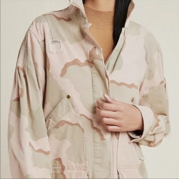 ANTHROPOLOGIE Lida Utility Jacket Pink Camo Oversized Cargo Boho Chic US S - Picture 4 of 13